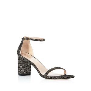 STUART WEITZMAN Womens Gold Glitter Amelina Square Toe Block Heel Sandals 9